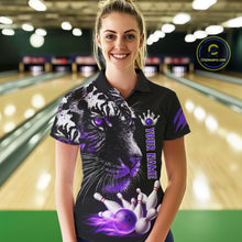 Load image into Gallery viewer, Personalized Horror Tiger Bowling Shirts For Women Purple Flaming Tiger Team Bowling Jerseys NYN3131