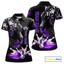 Load image into Gallery viewer, Personalized Horror Tiger Bowling Shirts For Women Purple Flaming Tiger Team Bowling Jerseys NYN3131