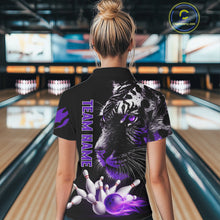 Load image into Gallery viewer, Personalized Horror Tiger Bowling Shirts For Women Purple Flaming Tiger Team Bowling Jerseys NYN3131