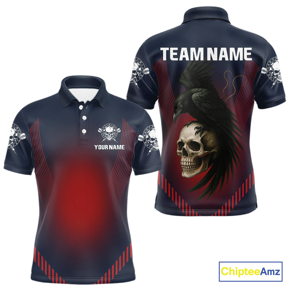 Dark Crow And Skull Dart Team Shirt For Men - Name Personalization Darts Jersey NYN0347