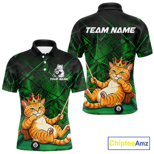 Funny cat crown 8 ball billiard 1/4-zip shirt for men green grunge pool jersey