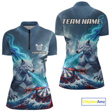 Load image into Gallery viewer, Custom Red &amp; Blue Flames Wolf Dartboard Dart Women Quarter-Zip Jerseys Outfits Dart Team Shirts NYN1751