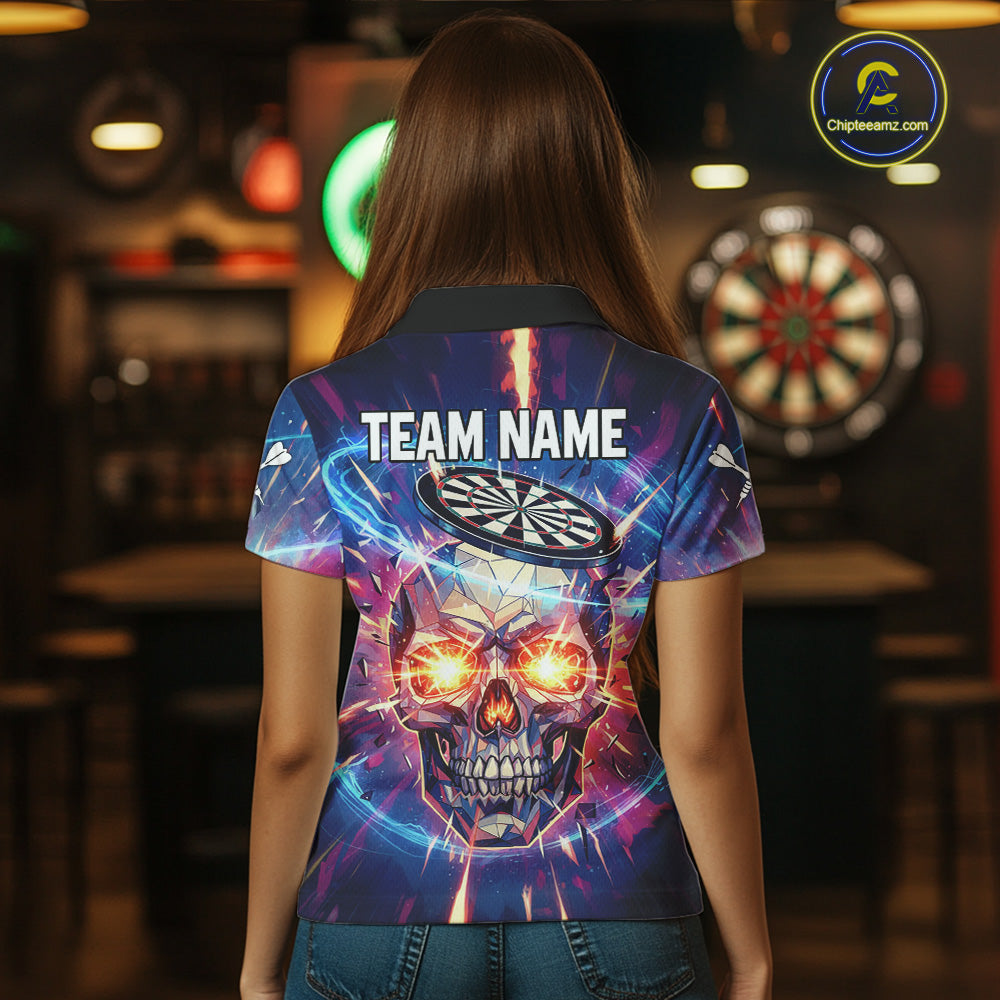 Custom Neon Skull Dartboard Colorful Lightning Dart Women Polo Jerseys Dart Team Shirts NYN1753