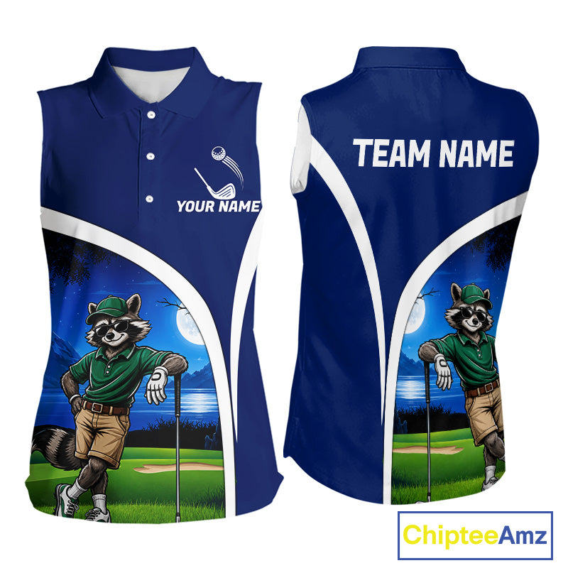 Golf-themed sleeveless shirt with raccoon character
