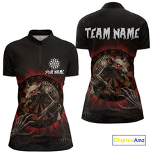 Load image into Gallery viewer, Skeletal Rat Red Splatter Dartboard Custom Women Quarter-Zip Dart Shirt Skull Dart Jerseys NYN1760