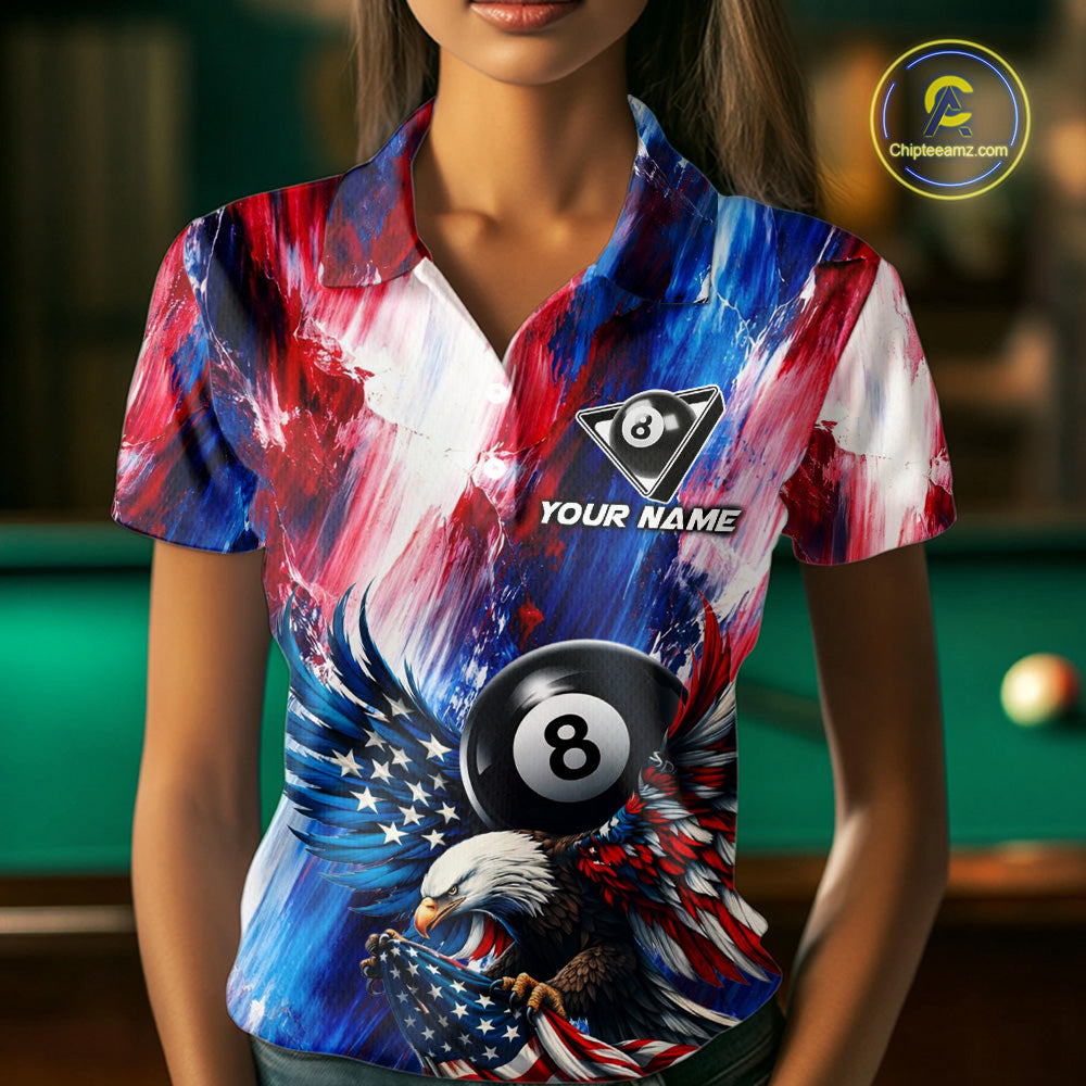 Patriotic Eagle Pool 8 Ball & 9 Ball Women Billiard Shirt Custom US Flag Paint Billiard Team Attire NYN2559