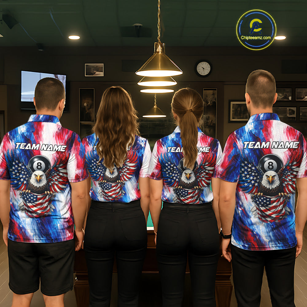 Patriotic Eagle Pool 8 Ball & 9 Ball Men Billiard Shirt Custom US Flag Paint Billiard Team Attire NYN2559