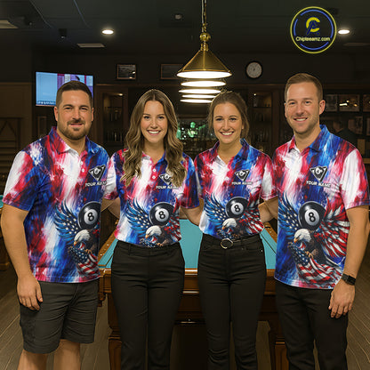 Patriotic Eagle Pool 8 Ball & 9 Ball Men Billiard Shirt Custom US Flag Paint Billiard Team Attire NYN2559