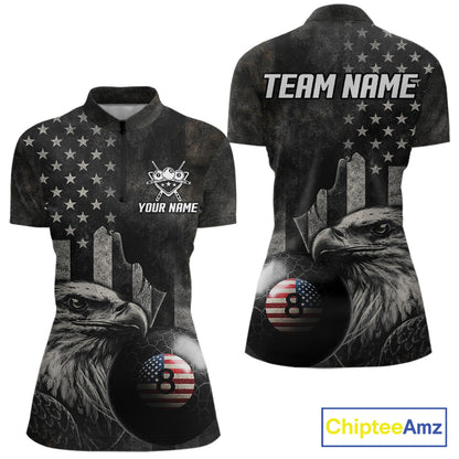 Retro Grunge US Flag Eagle Pool 8 Ball Women's Billiard Shirt Custom Patriotic Billiard Team Attire NYN2564