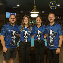 Load image into Gallery viewer, Cracked Blue Skeleton 8 Ball &amp; 9 Ball Billiard Shirt For Men Custom Pool Billiard Polo &amp; 1/4 Zip Jersey NYN3144
