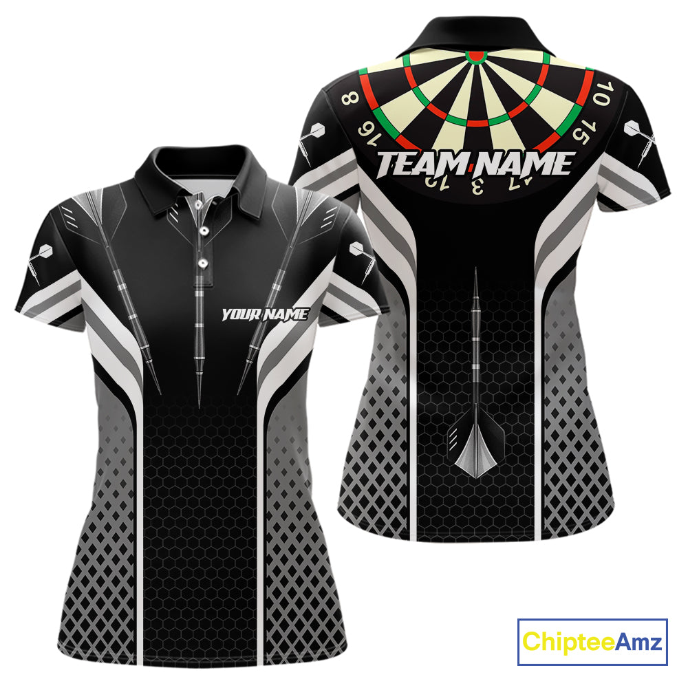 Black Darts Arrow Hit The Bullseye Darts Shirt For Women - Custom Team & Player Name NYN0361