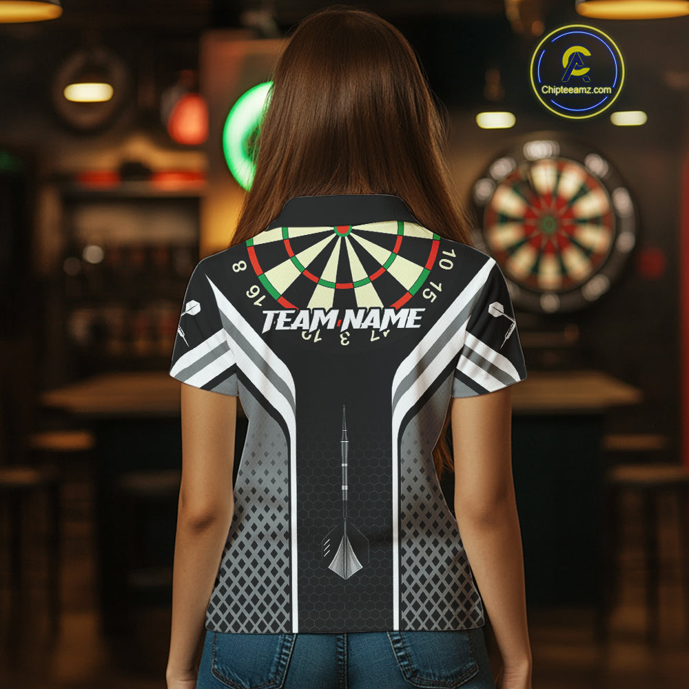 Black Darts Arrow Hit The Bullseye Darts Shirt For Women - Custom Team & Player Name NYN0361