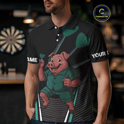 Darts Master Pig In Green Funny Darts Shirt For Men - Custom Team & Player Name NYN0363