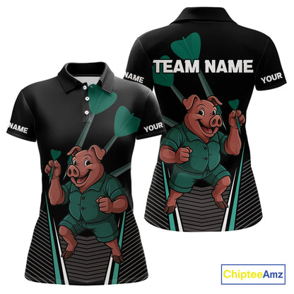 Darts Master Pig In Green Funny Darts Shirt For Women - Custom Team & Player Name NYN0363