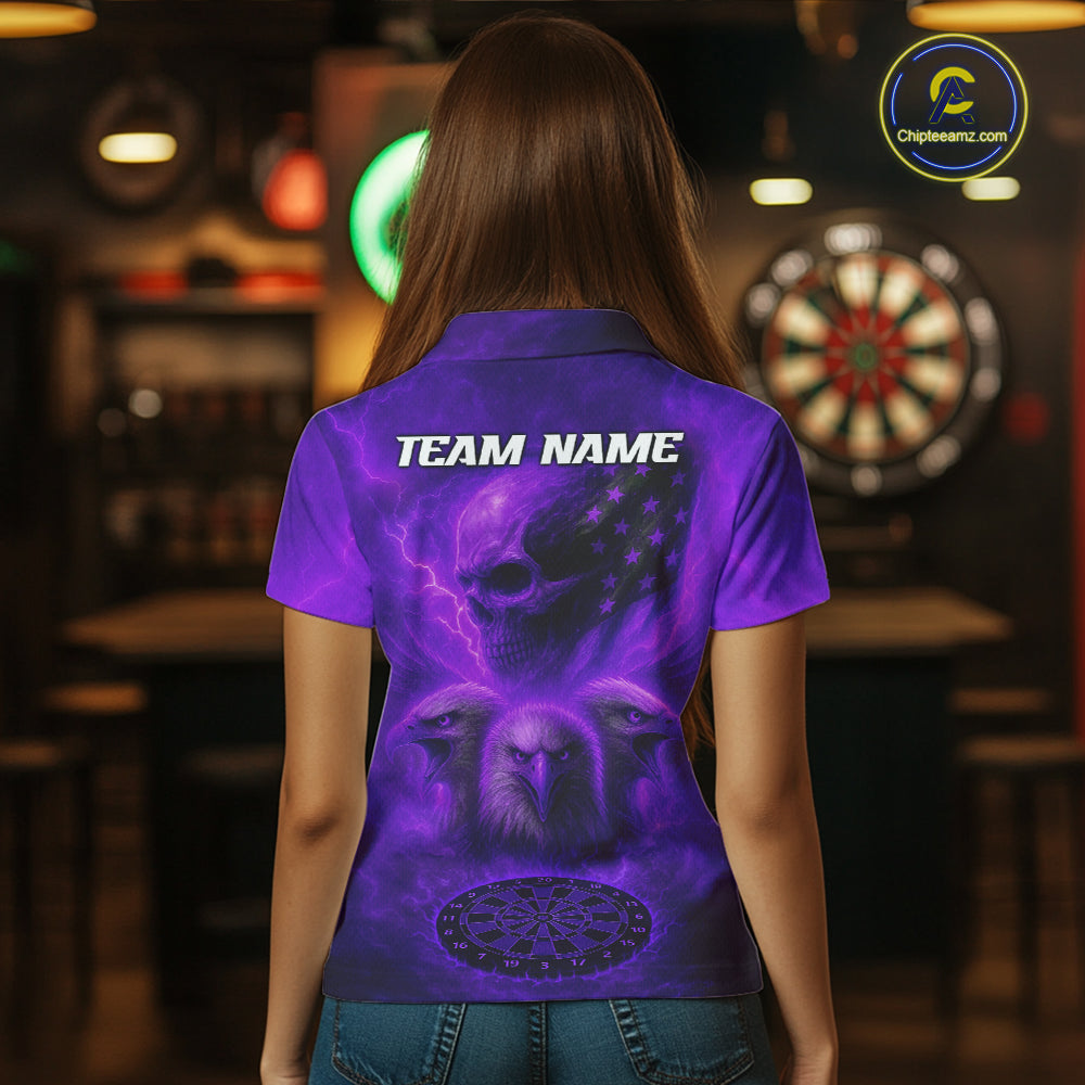 Personalized Flame Dart Shirt Custom Purple Patriotic Dartboard Dart Jerseys For Women NYN1227