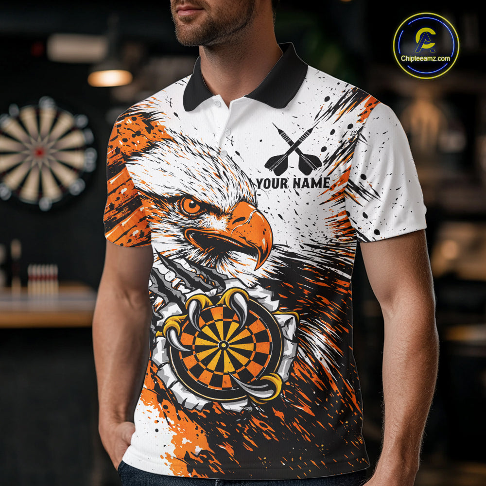 Custom Orange Grunge Eagle Scratch Dartboard Men Darts Polo Shirts Dart Team Jerseys NYN2271