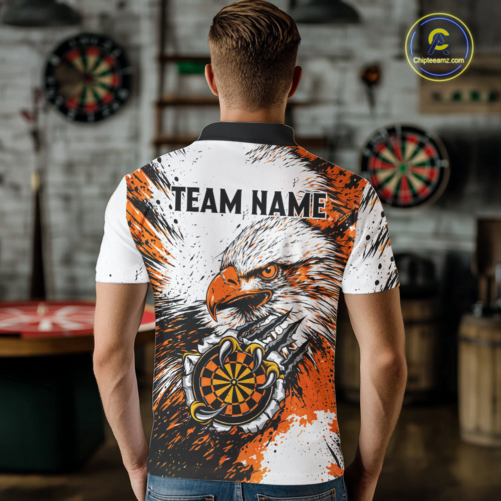 Custom Orange Grunge Eagle Scratch Dartboard Men Darts Polo Shirts Dart Team Jerseys NYN2271