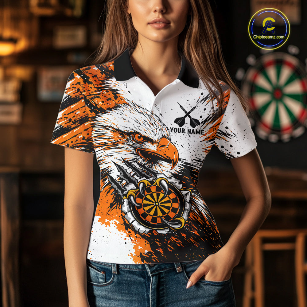 Custom Orange Grunge Eagle Scratch Dartboard Women Darts Polo Shirts Dart Team Jerseys NYN2271