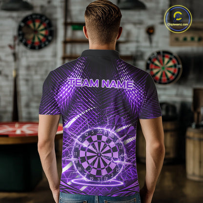 Black And Purple Stripes Light Dartboard Custom Darts Polo Shirts Men Dart Team Jerseys NYN2275