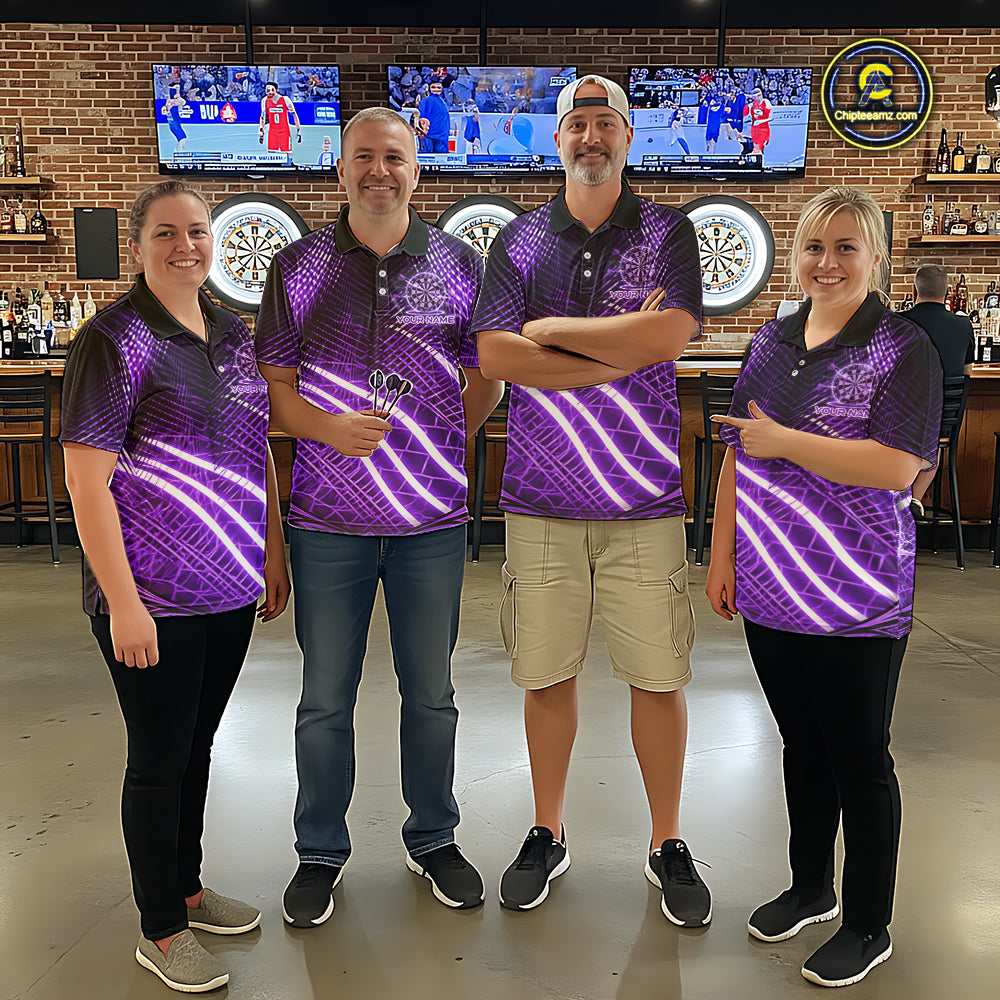 Black And Purple Stripes Light Dartboard Custom Darts Polo Shirts Men Dart Team Jerseys NYN2275