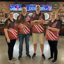 Load image into Gallery viewer, Black And Red Stripes Light Dartboard Custom Darts Quarter-Zip Shirts Women Dart Team Jerseys NYN2276
