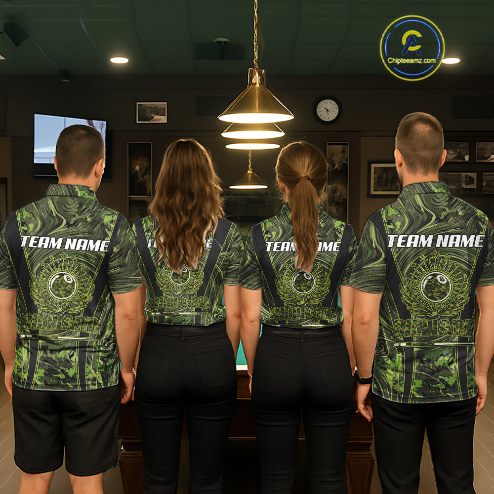 Green Camo 8 Ball Billiard Polo & 1/4 Zip Shirt For Women Custom Pool Team Shirt, Billiard Clothes NYN2941