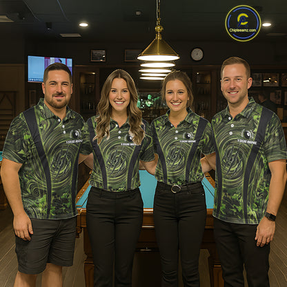 Green Camo 8 Ball Billiard Polo & 1/4 Zip Shirt For Women Custom Pool Team Shirt, Billiard Clothes NYN2941