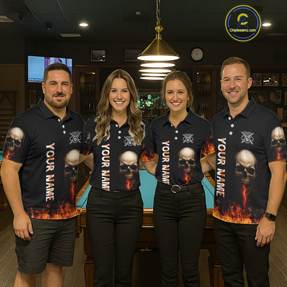 Fire Flame Pool 8 Ball Skull Billiard Shirts For Women Custom Billiard League Jerseys | Red NYN2286