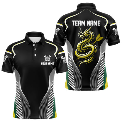 Custom Black And Yellow Dragon Darts Polo & 1/4 Zip Shirts For Men, Dart Team Jerseys NYN0034