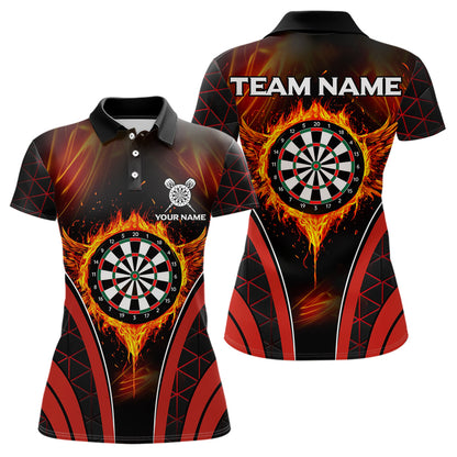 Custom Black-Red Fire Flames Dartboard Dart Shirts For Women Dart Tournament Team Jerseys NYN0038