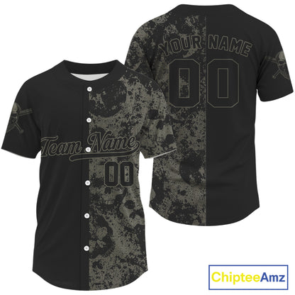 Custom Grey Skull Grunge Baseball Jersey For Men, Youth Skull Baseball Uniform  NYN0848