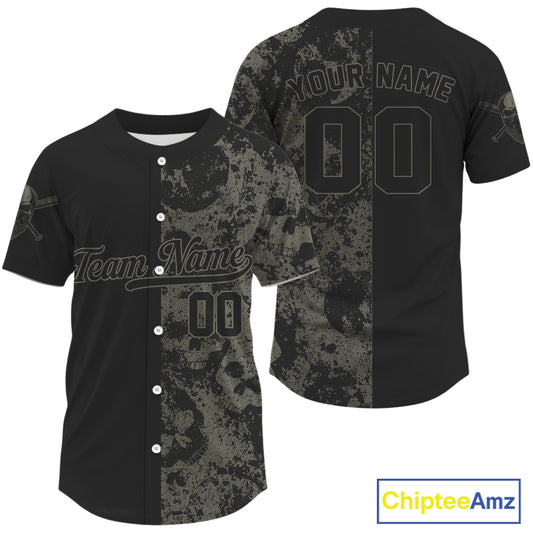 Custom Grey Skull Grunge Baseball Jersey For Men, Youth Skull Baseball Uniform  NYN0848