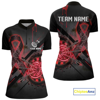 Lightning Red Ribbon Dartboard Custom Lightning Dartboard Darts Quarter-Zip Shirt For Women NYN1805