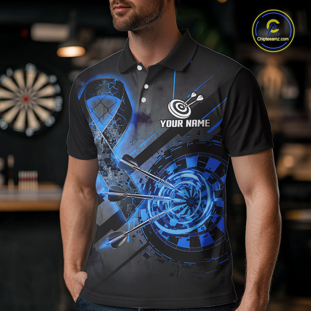 Lightning Blue Ribbon Dartboard Custom Prostate Cancer Awareness Darts Polo Shirt For Men NYN1806