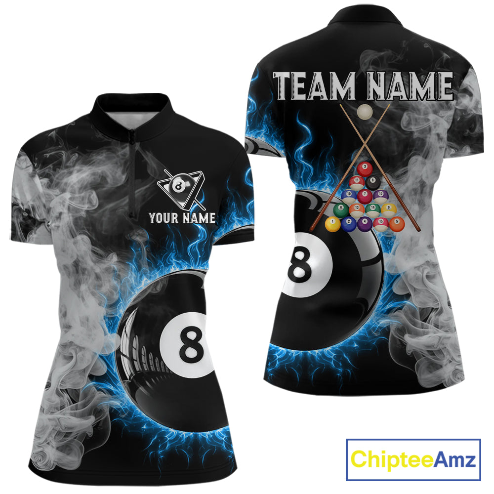 Grey Smokes Billiard Balls Shirts For Women Custom Blue Flames Ball 8 Billiard Team Jerseys NYN2303