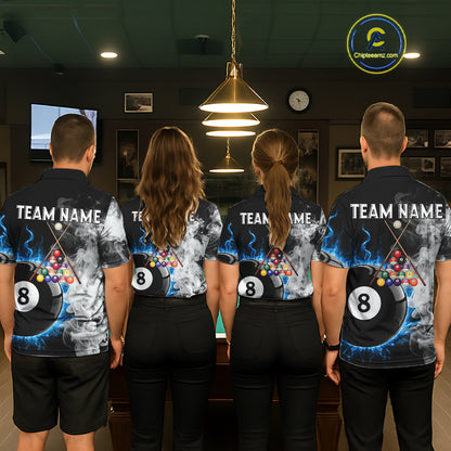 Grey Smokes Billiard Balls Shirts For Men Custom Blue Flames Ball 8 Billiard Team Jerseys NYN2303