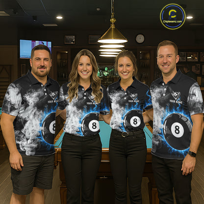 Grey Smokes Billiard Balls Shirts For Men Custom Blue Flames Ball 8 Billiard Team Jerseys NYN2303