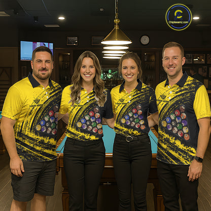 Yellow Grunge Billiard 15 Ball Pool Polo & Quarter-Zip Shirt Custom Billiard Team Attire For Men NYN2747