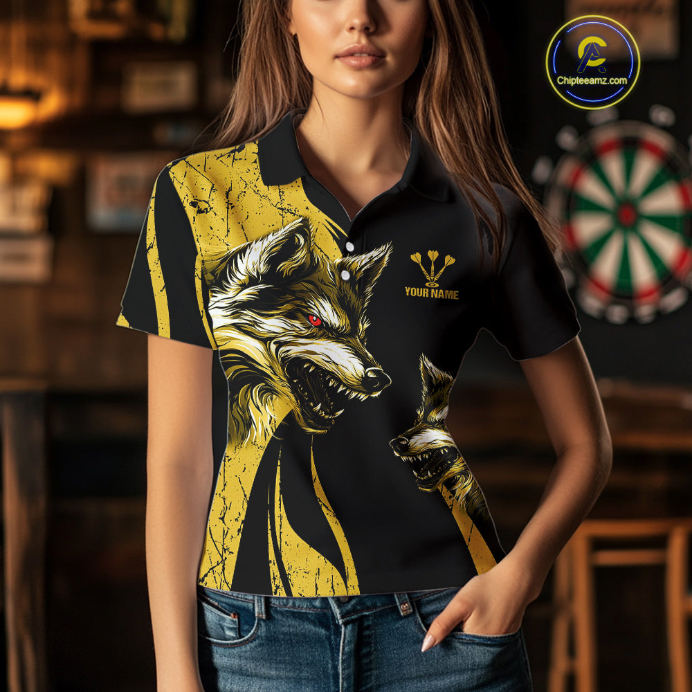 Custom Black And Yellow Wolfs Dartboards Grunge Dart Shirts For Women, Dart Team Jerseys NYN0043