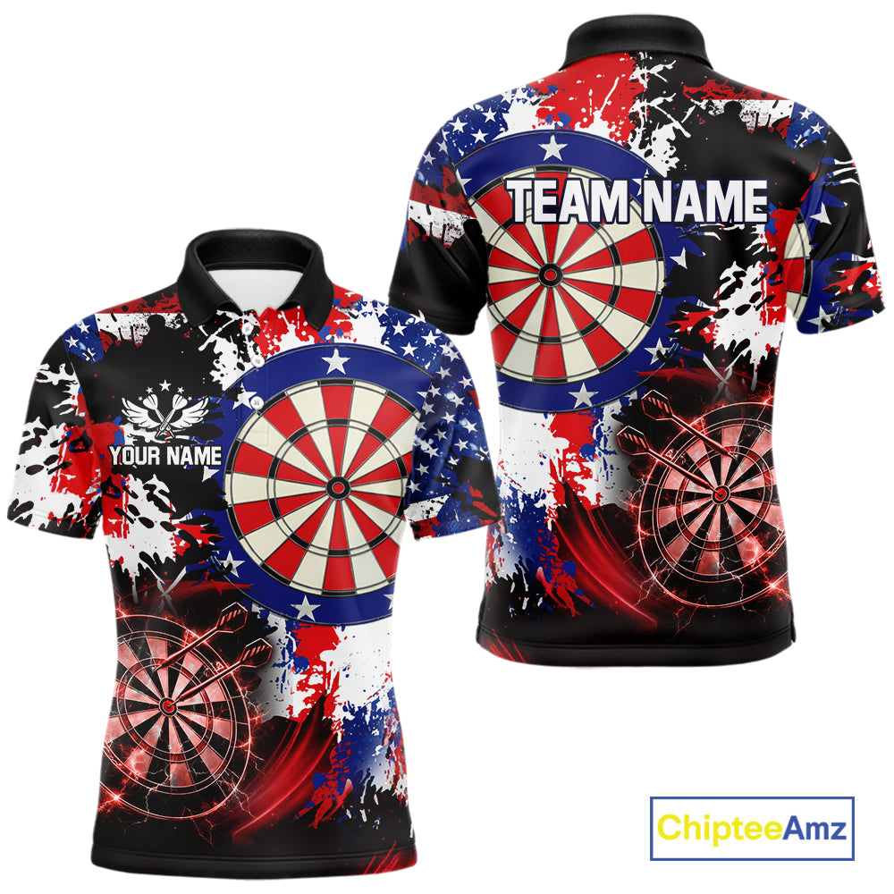 Personalized Patriotic Grunge Darts Polo & 1/4-Zip Shirt For Men Thunder Dart Team Jerseys NYN2954