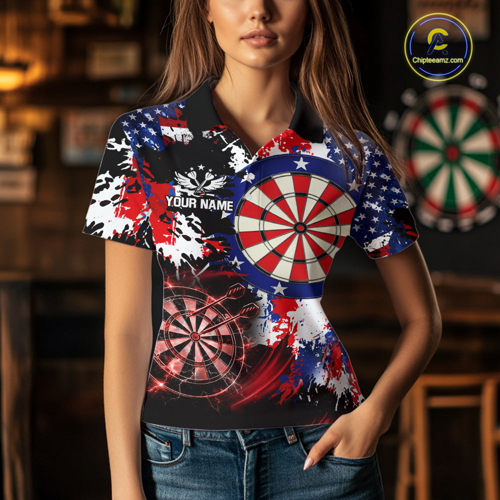 Personalized Patriotic Grunge Darts Polo & 1/4-Zip Shirt For Women Thunder Dart Team Jerseys NYN2954
