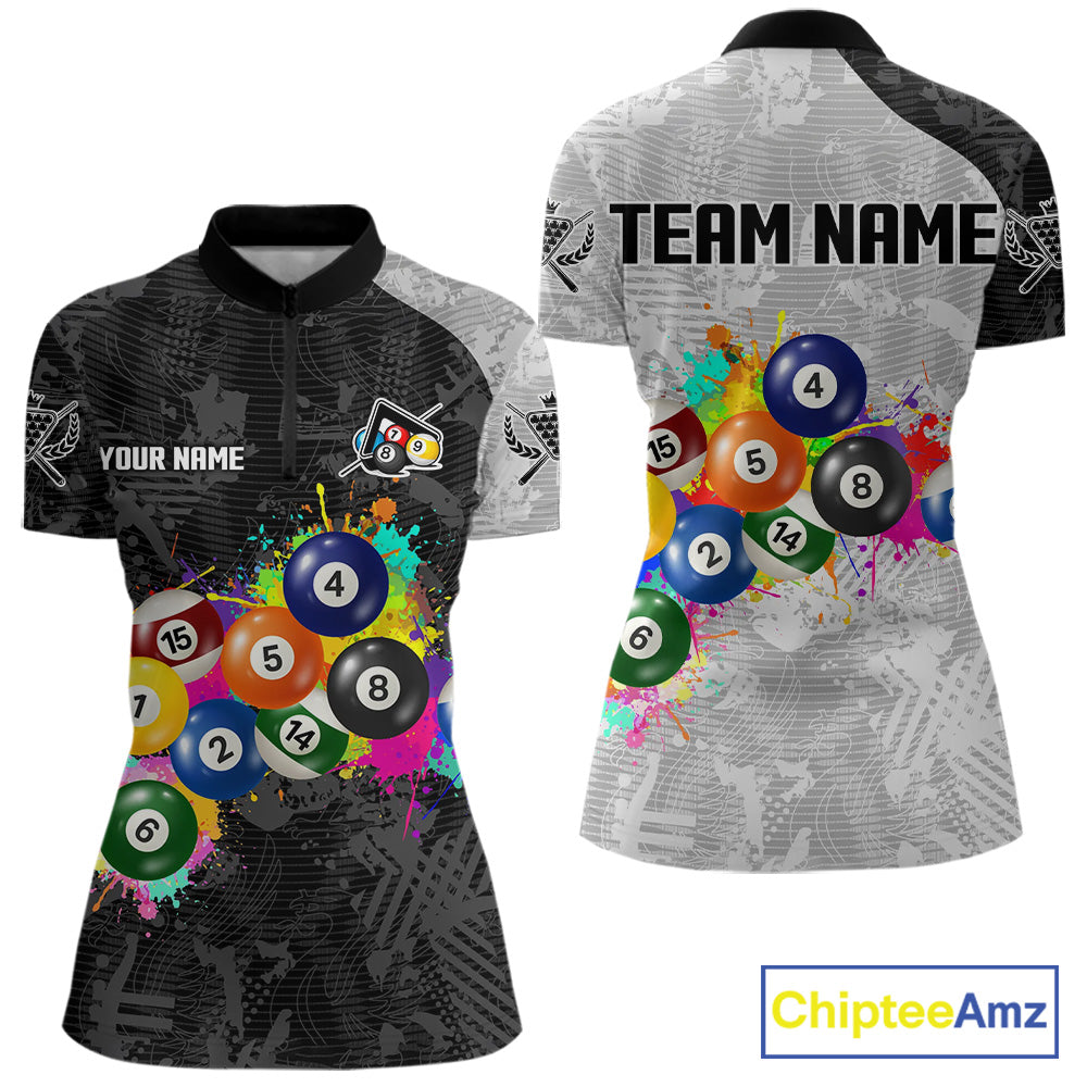 Personalized Colorful Splatter Billiard Balls Shirt For Women Pool Ball 8 Billiard Jersey NYN2311