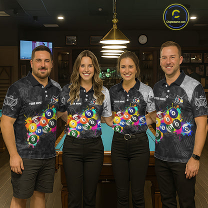Personalized Colorful Splatter Billiard Balls Shirt For Men Pool Ball 8 Billiard Jersey NYN2311