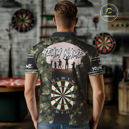 Camo US Flag Skull Skeleton Silhouette Dart Shirts For Men, Custom Dart Jerseys NYN0046