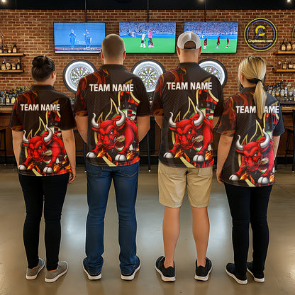 Personalized Bull Red Flames Darts Polo & 1/4-Zip Shirt For Men Funny Dart Team Dart Jerseys NYN2962