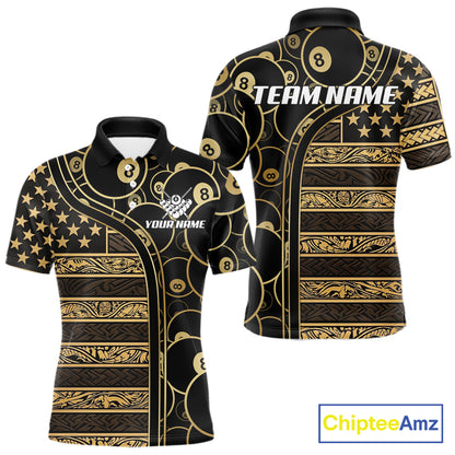 Black & Gold Tribal 8 Ball Pool Shirts Custom Men Billiard Polo & 1/4 Zip Shirt Billiard Team Jerseys NYN2970