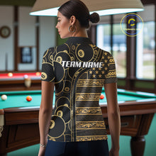 Load image into Gallery viewer, Black &amp; Gold Tribal 8 Ball Pool Shirts Custom Women Billiard Polo &amp; 1/4 Zip Shirt Billiard Team Jerseys NYN2970