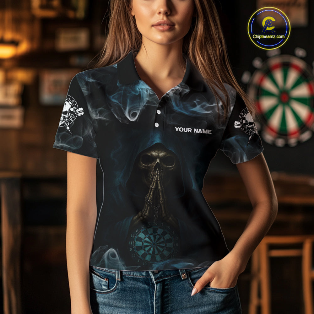 The Reaper & Dartboard Smoke Pattern Darts Team Shirt For Women – Customizable Name NYN0390