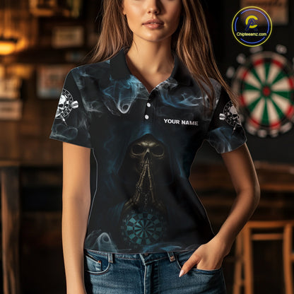 The Reaper & Dartboard Smoke Pattern Darts Team Shirt For Women – Customizable Name NYN0390