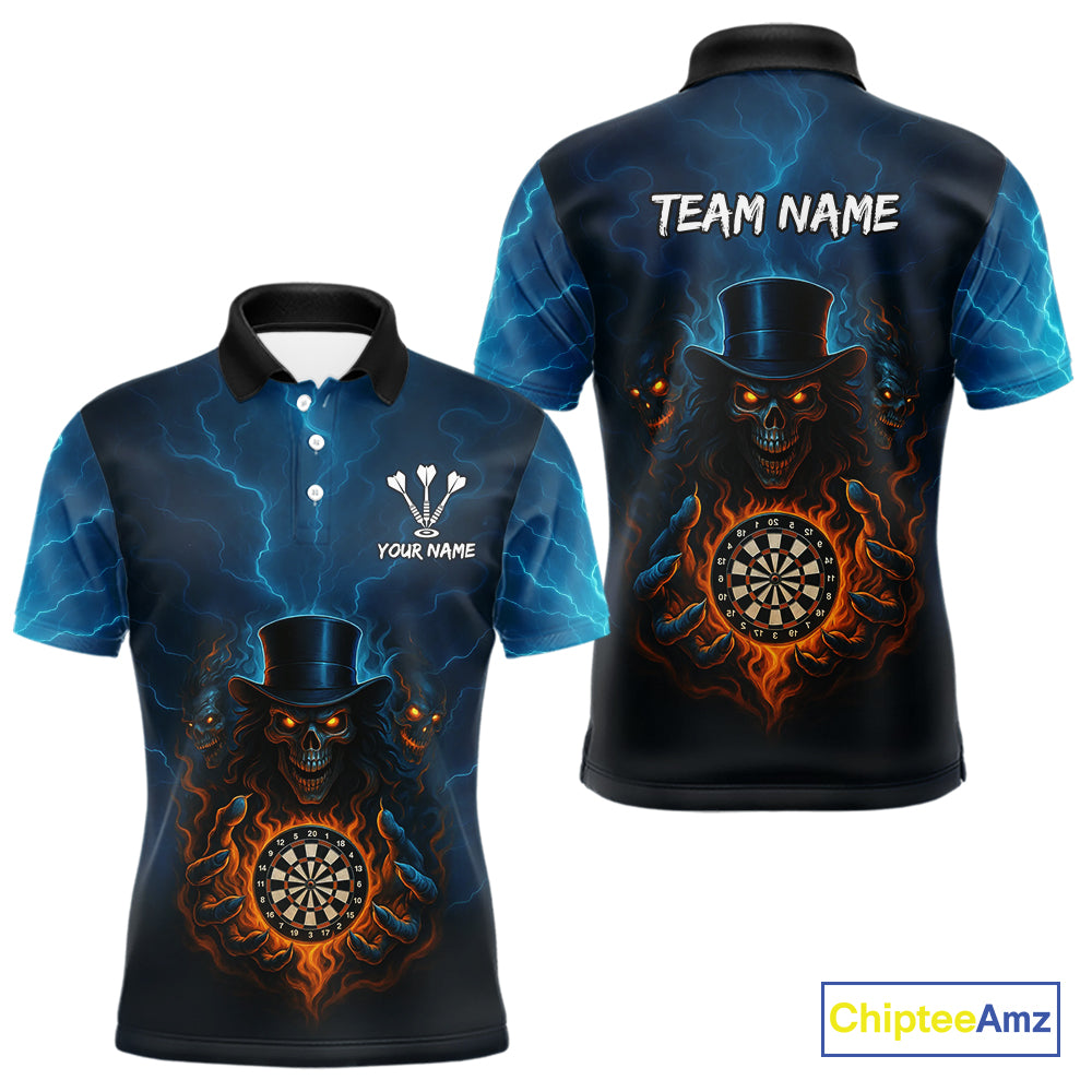Flaming Dartboard & Evil Magician Darts Shirt For Men - Custom Player & Team Name NYN0392